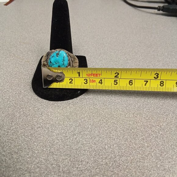 Native American Handcrafted Turquoise & Red Coral Handmade Ring Size 13.5 - Picture 5 of 7